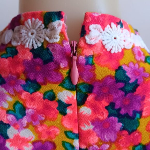 sz 8 1OF1 Vintage Floral Maxi Dress Lace Trim Peasant Boho Prairie Handmade Pink - Picture 8 of 9